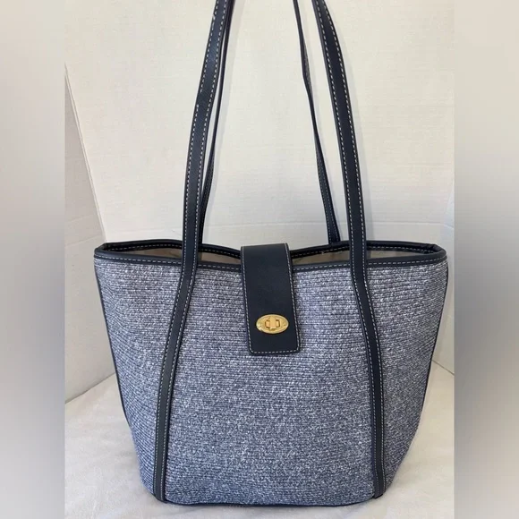 TALBOTS BLUE PACKABLE PAPER-STRAW WOMENS TOTE BAG SHOULDER PURSE - Picture 2 of 15